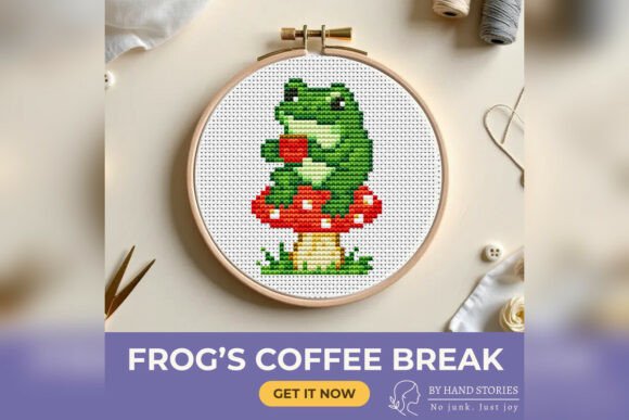 Download Frog's Coffee Break Cross Stitch Pattern - Cross stitch Collection