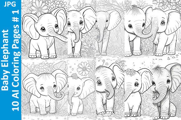 Download Baby Elephant - 10 AI Coloring Pages # 1 - Ai coloring pages Collection