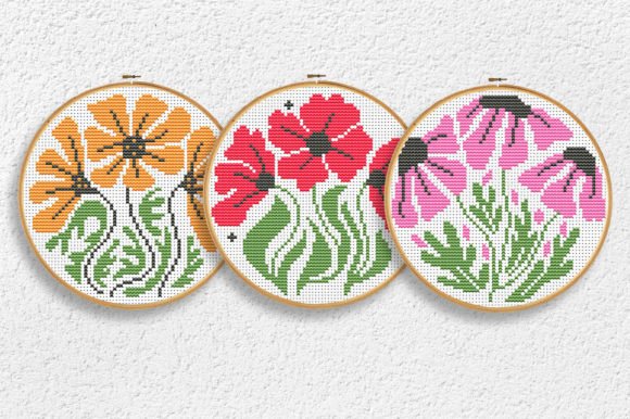 Download 3 Floral Cross Stitch Patterns PDF Poppy - Cross stitch Collection
